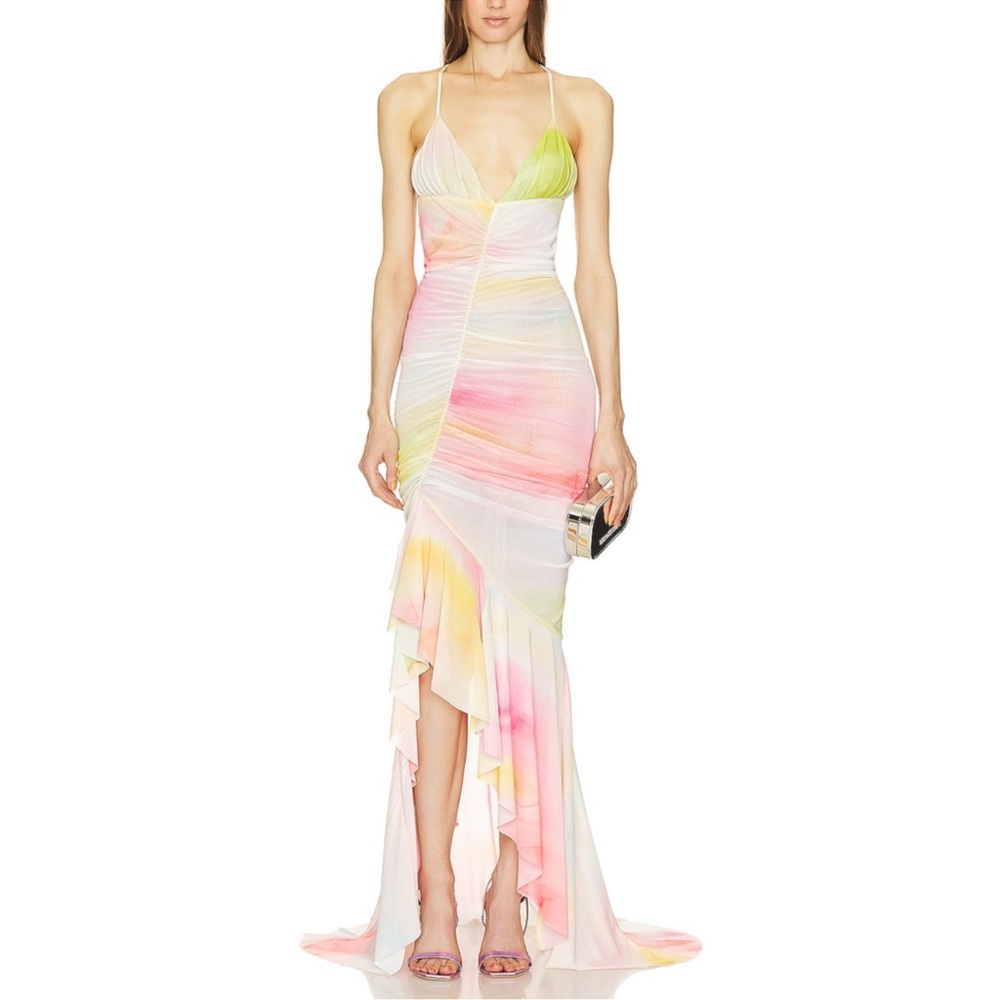 Michael Costello Pastel Watercolor High-Low Spaghetti Strap Dress